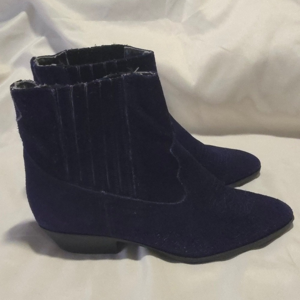 Westies Womens Purple Suede Ankle Boots Western Pointed Toe Low Heel Booties 8.5